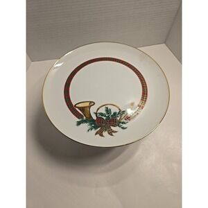 VTG GEORGE BRIARD THE HUNT WINTER CAKE PEDESTAL PLAID GOLD HORN